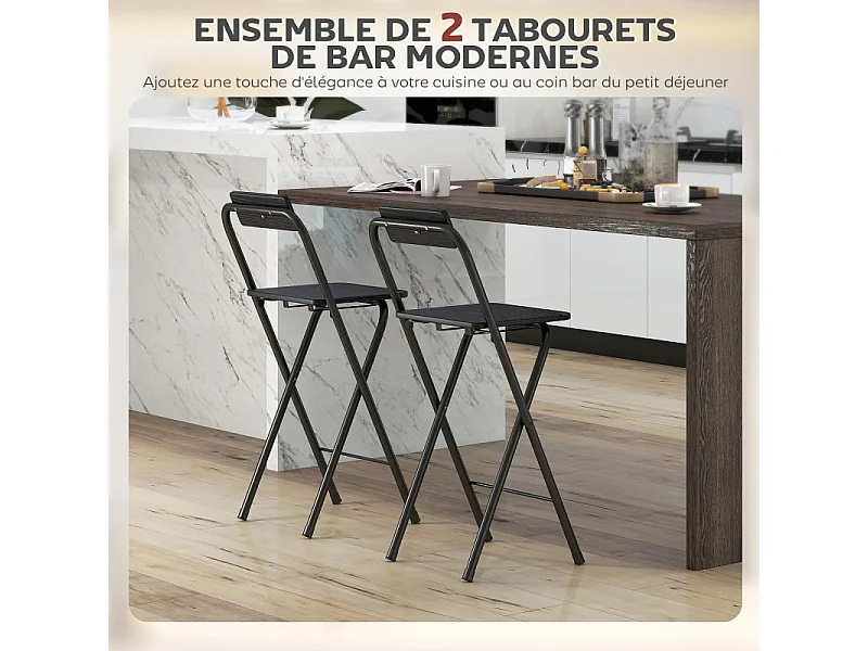 Lot de 2 tabourets de bar pliants SHARON noir