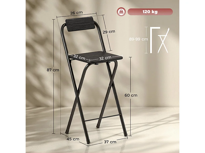 Lot de 2 tabourets de bar pliants SHARON noir