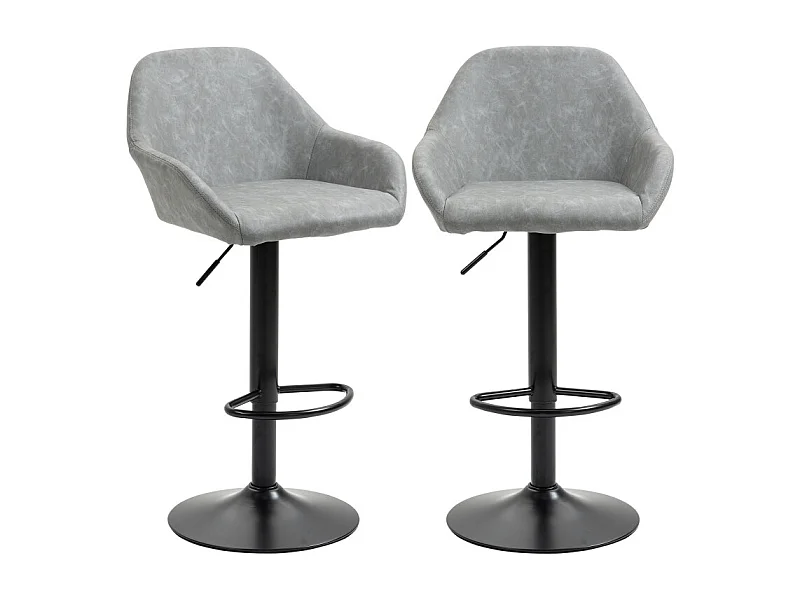 Lot de 2 tabourets de bar design effet vieilli COLINE gris et noir