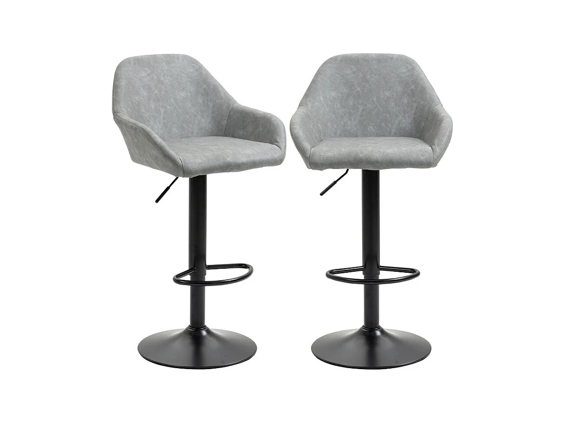 Lot de 2 tabourets de bar design effet vieilli COLINE gris et noir