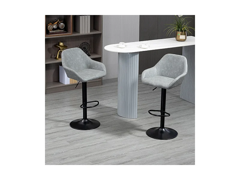 Lot de 2 tabourets de bar design effet vieilli COLINE gris et noir