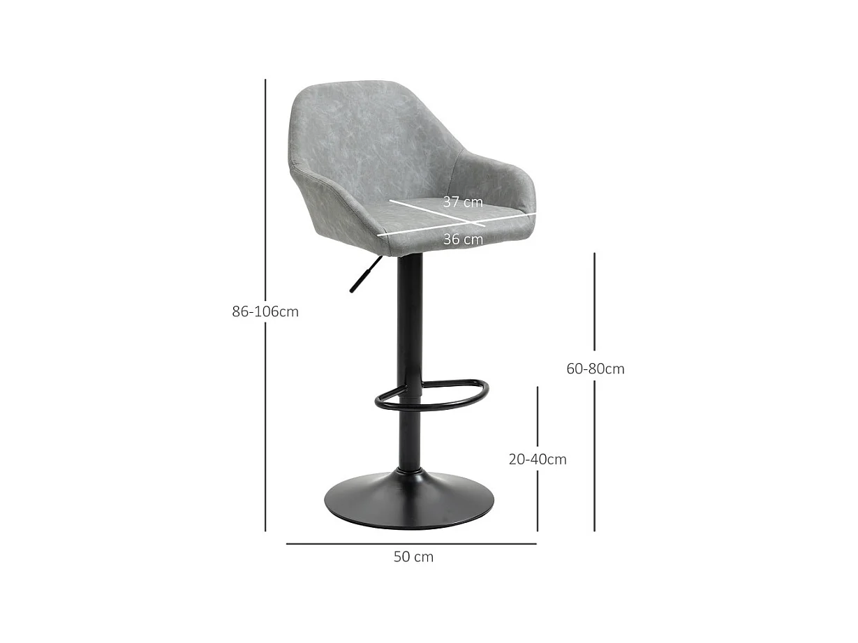 Lot de 2 tabourets de bar design effet vieilli COLINE gris et noir