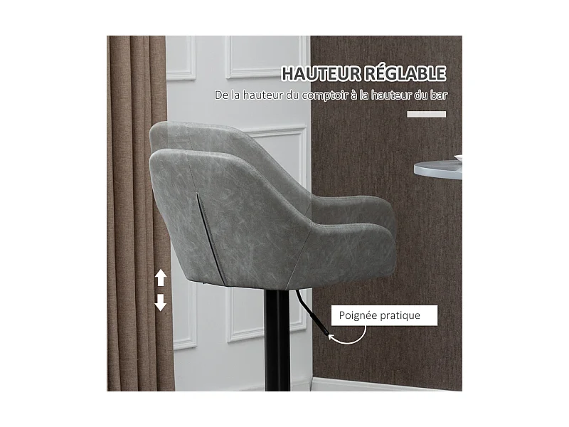 Lot de 2 tabourets de bar design effet vieilli COLINE gris et noir