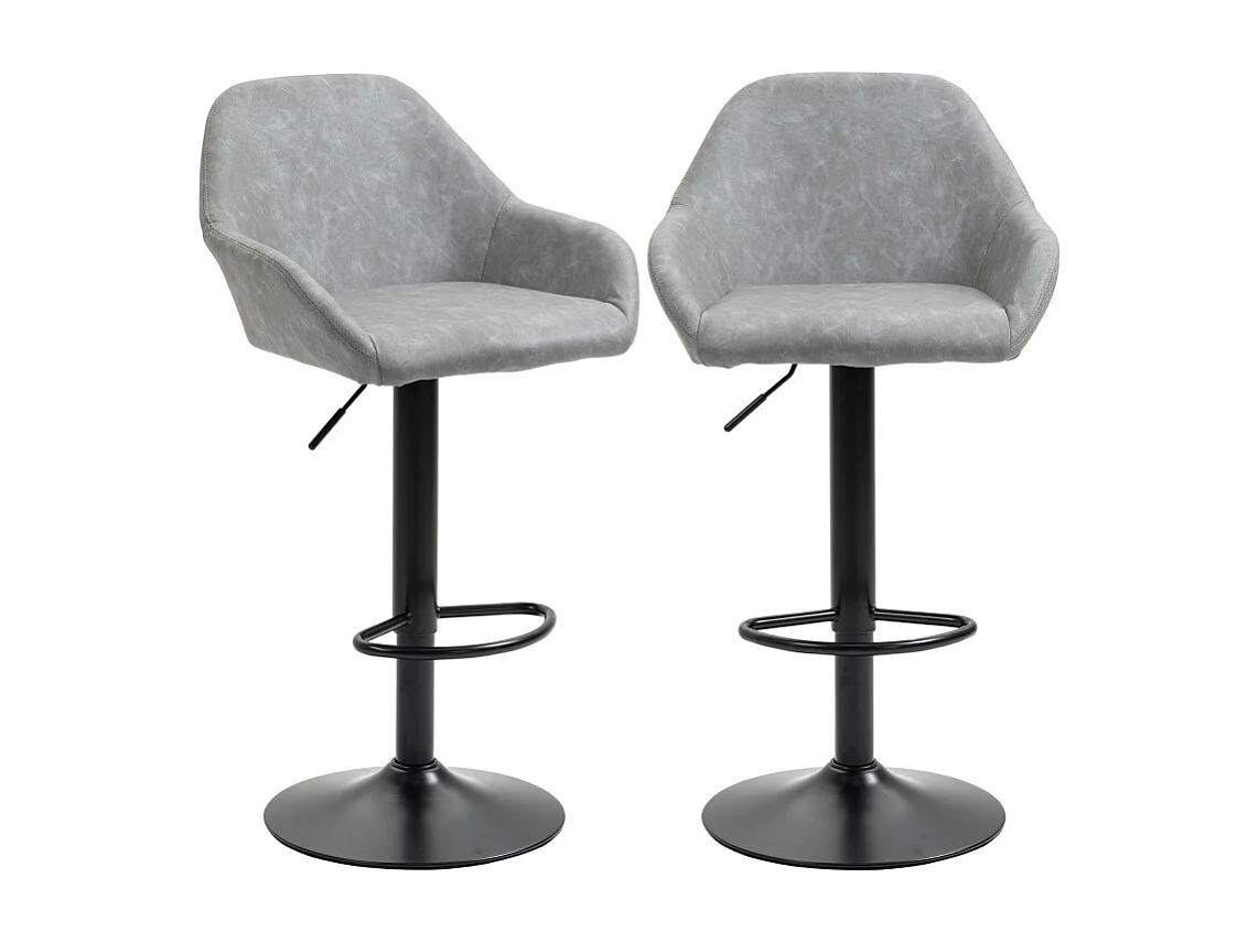 Lot de 2 tabourets de bar design effet vieilli COLINE gris et noir
