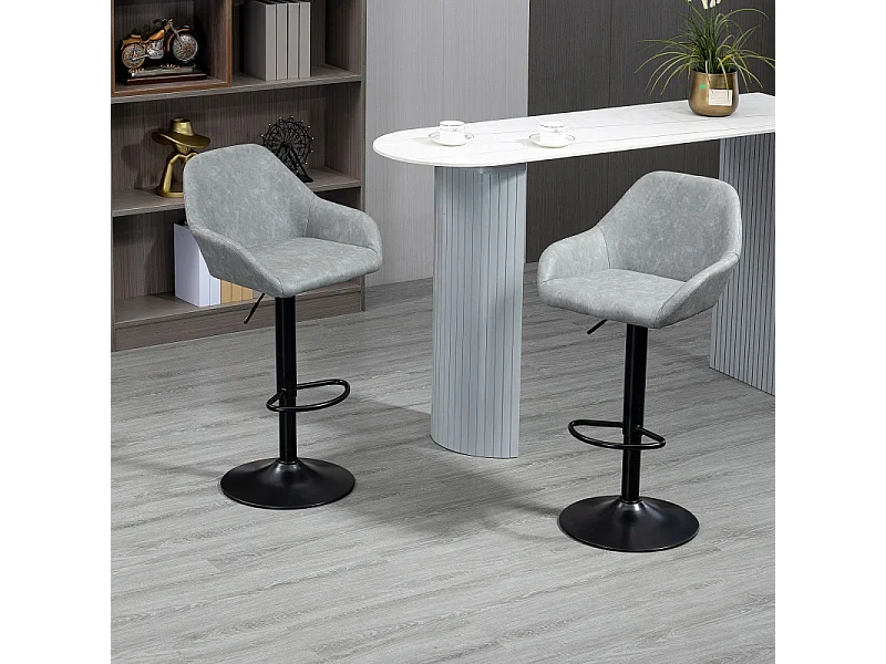 Lot de 2 tabourets de bar design effet vieilli COLINE gris et noir