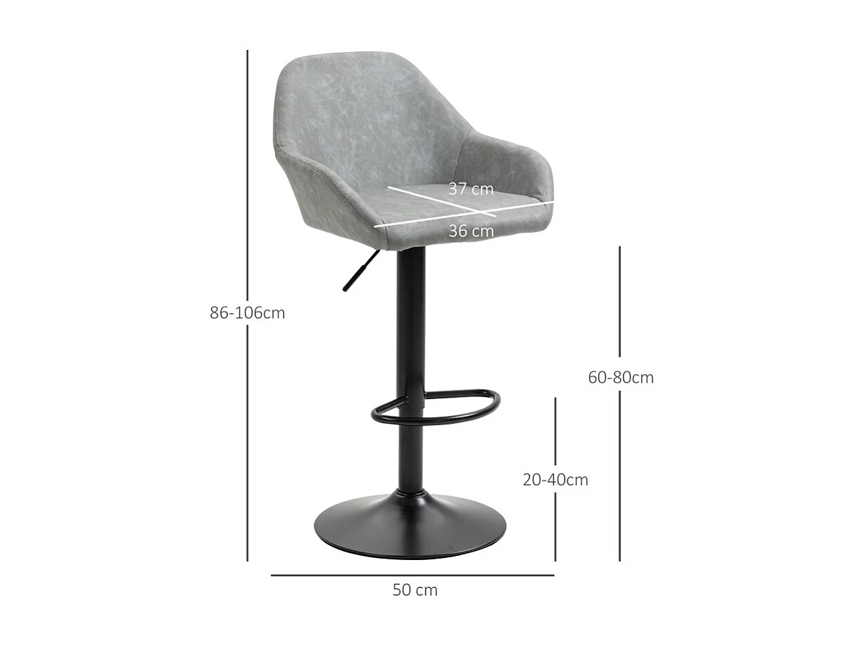 Lot de 2 tabourets de bar design effet vieilli COLINE gris et noir