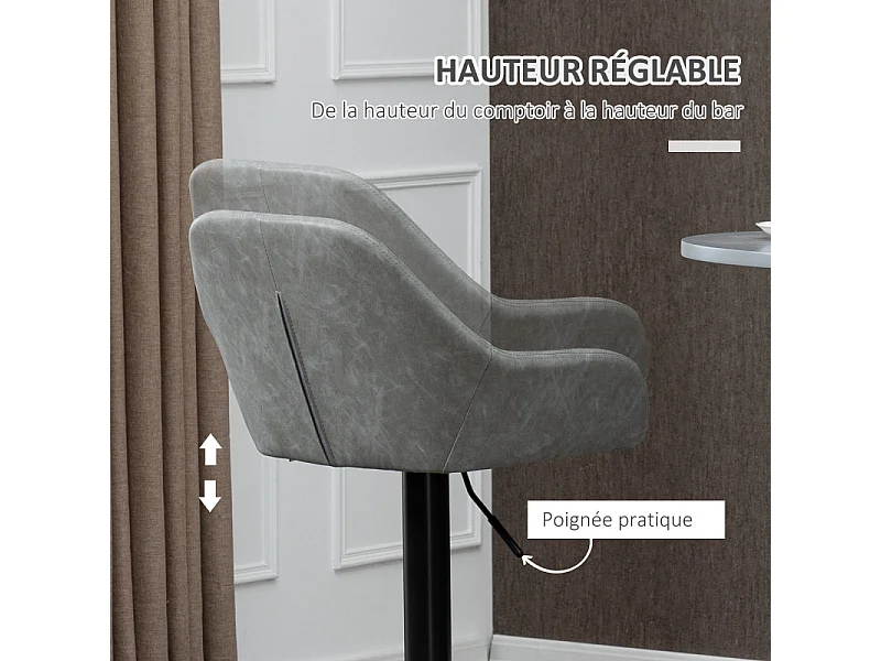 Lot de 2 tabourets de bar design effet vieilli COLINE gris et noir