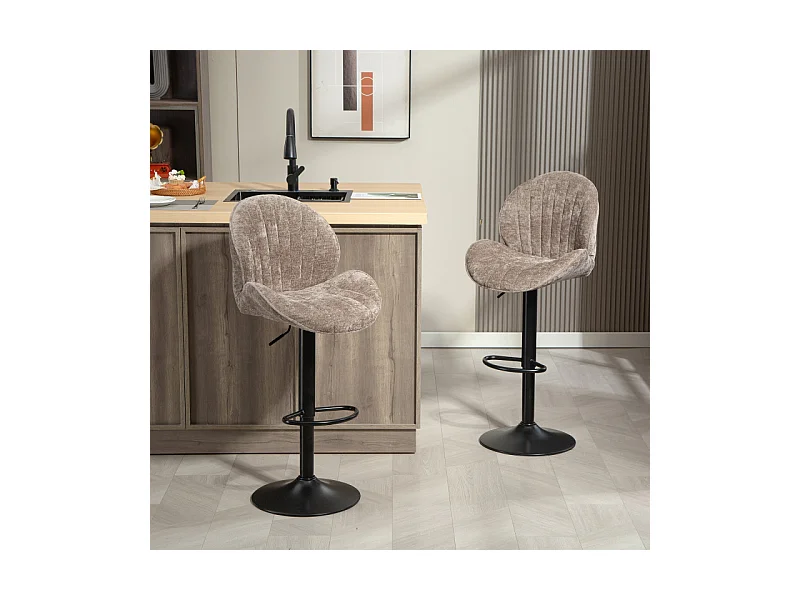 Lot de 2 tabourets de bar design coquillage NOEMIE marron et noir