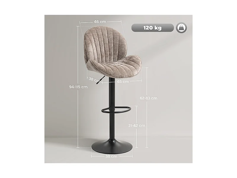 Lot de 2 tabourets de bar design coquillage NOEMIE marron et noir