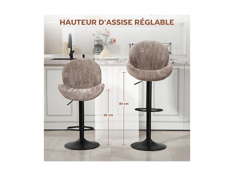 Lot de 2 tabourets de bar design coquillage NOEMIE marron et noir