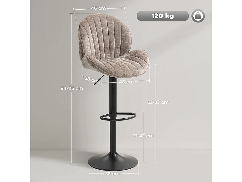 Lot de 2 tabourets de bar design coquillage NOEMIE marron et noir