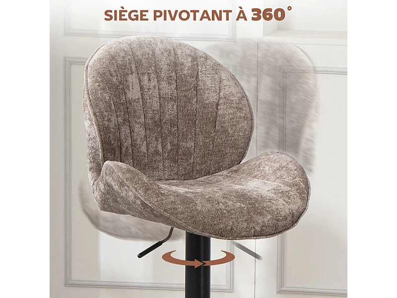 Lot de 2 tabourets de bar design coquillage NOEMIE marron et noir