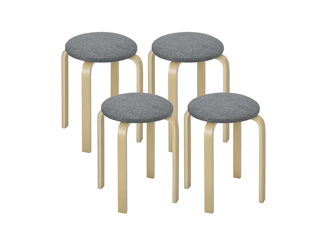 Lot de 4 tabourets empilables CALIM gris et bois naturel