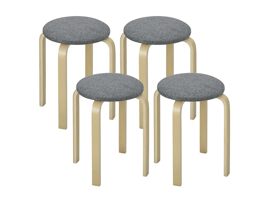Lot de 4 tabourets empilables CALIM gris et bois naturel