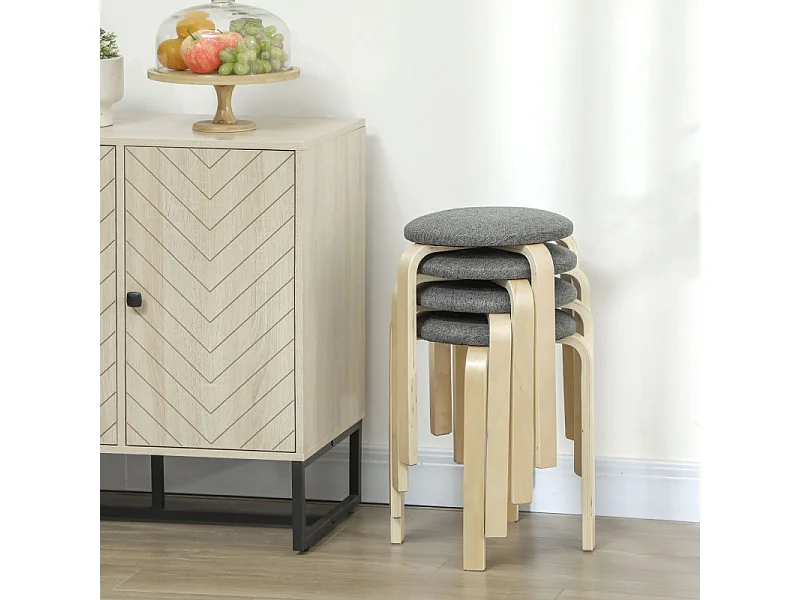 Lot de 4 tabourets empilables CALIM gris et bois naturel