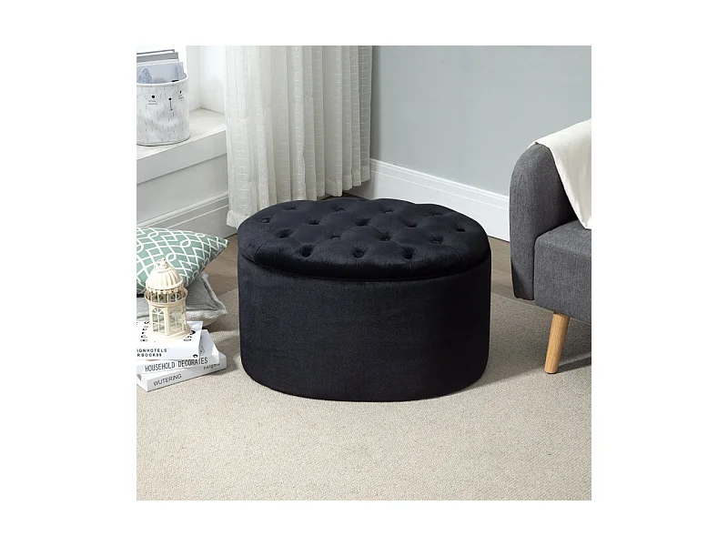 Pouf ovale style Chesterfield velours ELODIE noir