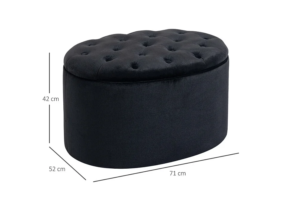 Pouf ovale style Chesterfield velours ELODIE noir