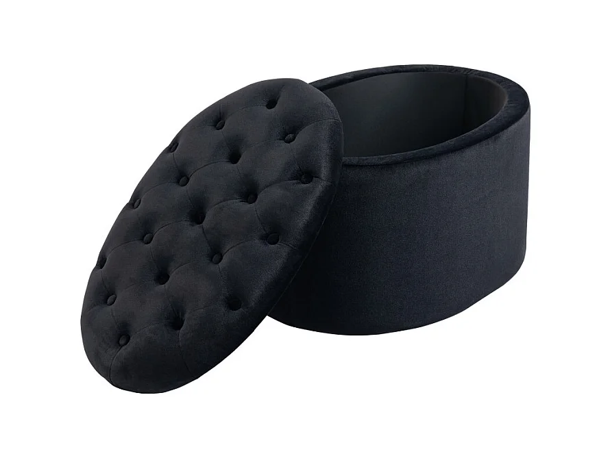 Pouf ovale style Chesterfield velours ELODIE noir