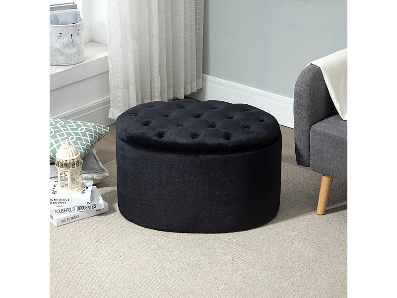 Pouf ovale style Chesterfield velours ELODIE noir
