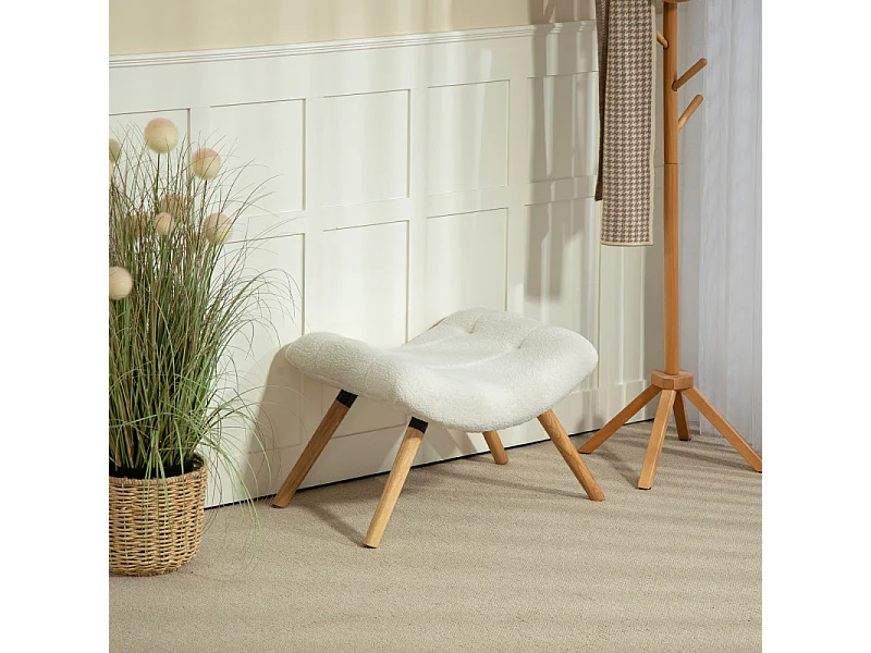 Pouf bouclette assise courbée ADELE blanc crème