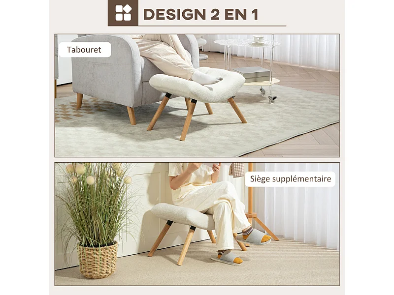 Pouf bouclette assise courbée ADELE blanc crème