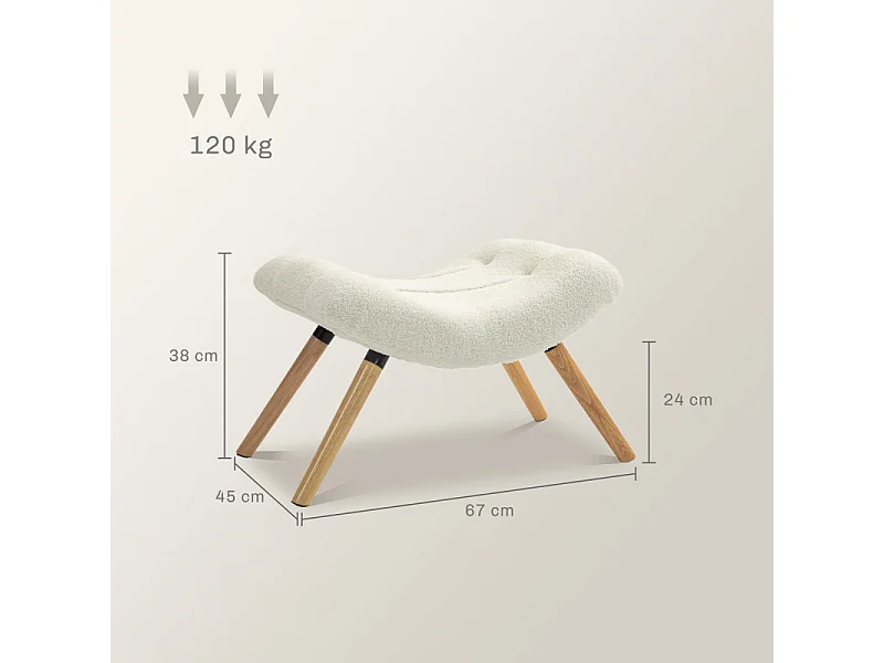 Pouf bouclette assise courbée ADELE blanc crème