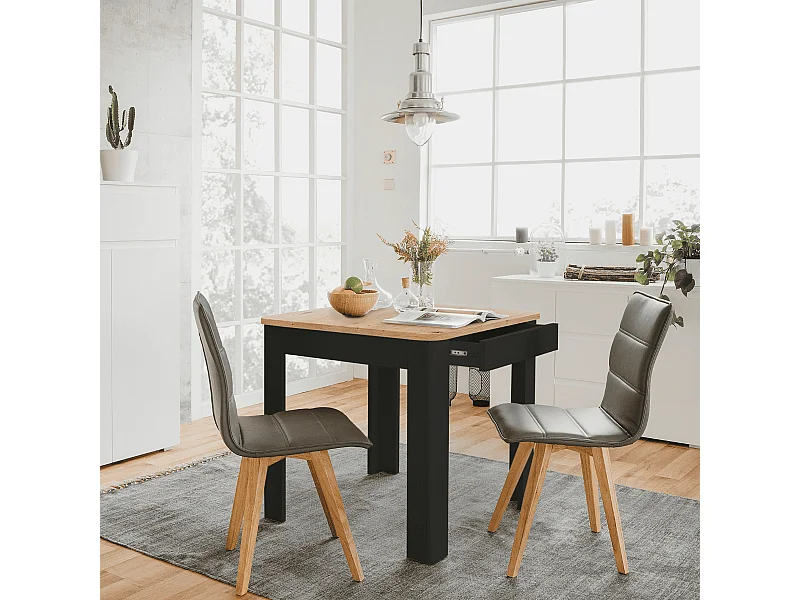 Table à manger carrée avec 1 tiroir sans poignée L80cm - OSLO