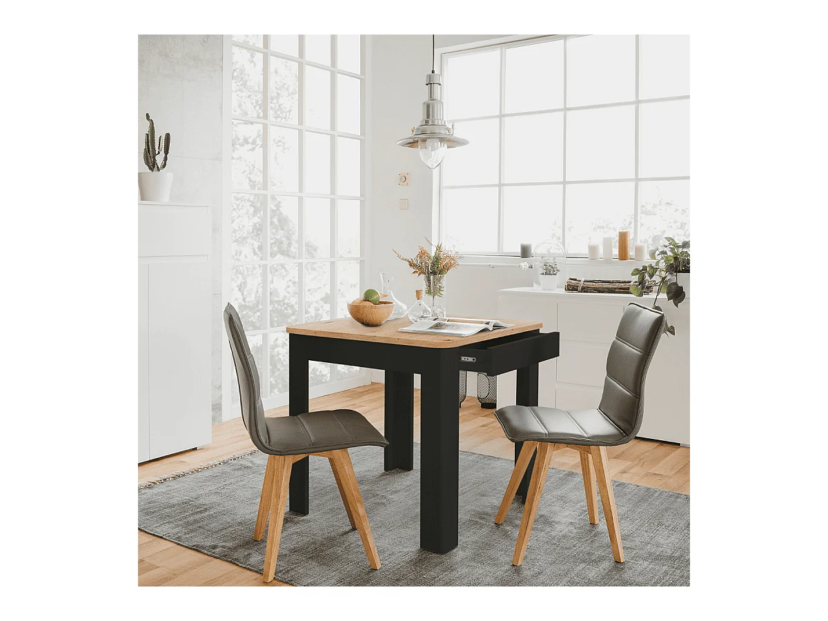 Table à manger carrée avec 1 tiroir sans poignée L80cm - OSLO