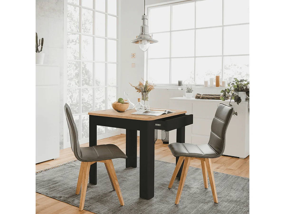 Esstisch mit quadratischer 80x80 cm Tischplatte und 1 Aufbewahrungsschublade - SKARA