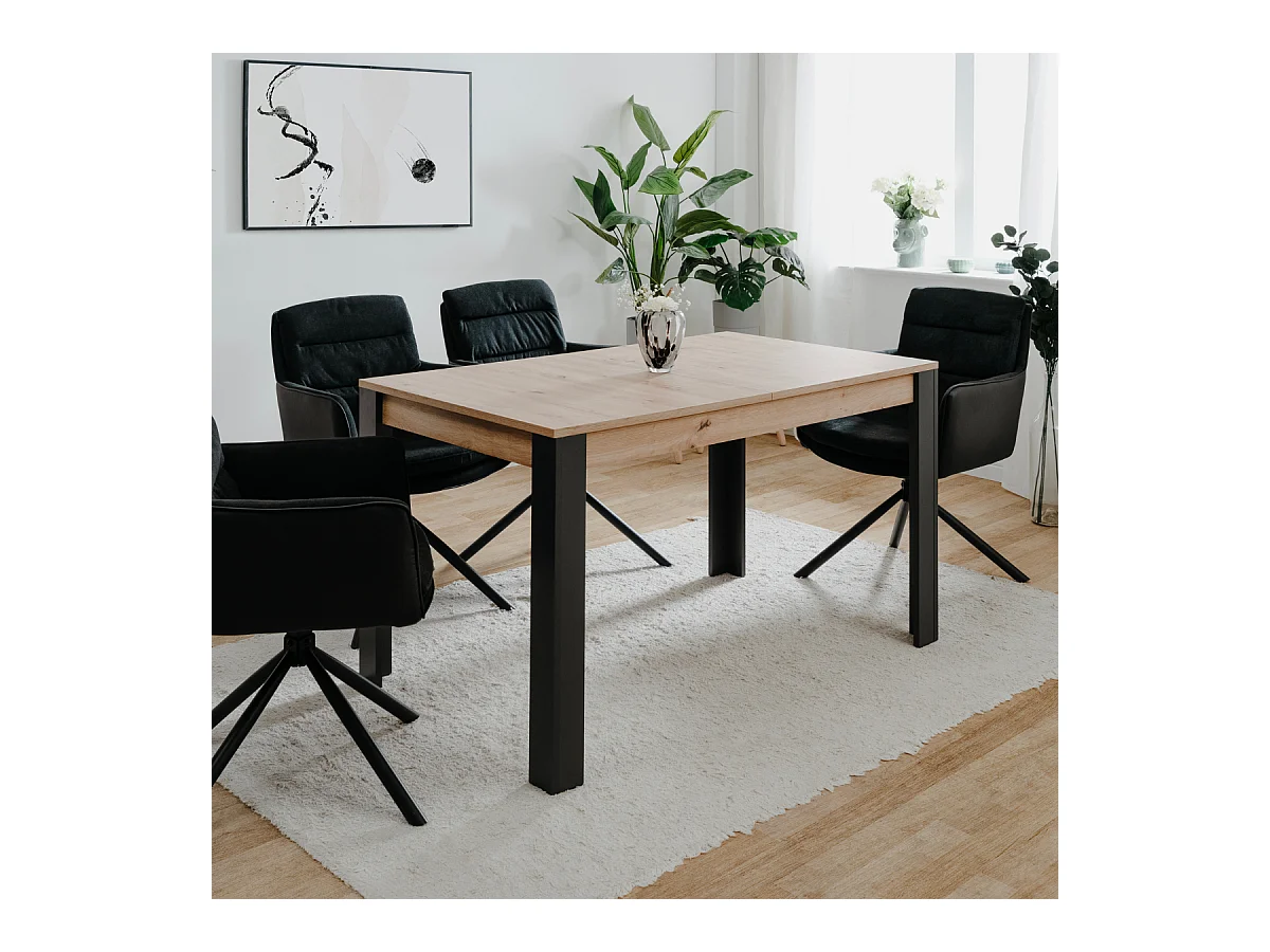 Table à manger extensible de 100 à 150 cm décor chêne artisan et noir - TOLOSA