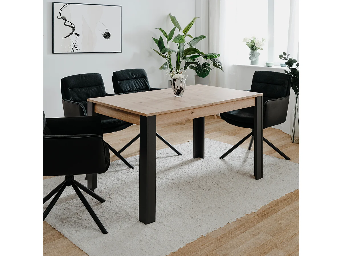 Table à manger extensible de 100 à 150 cm décor chêne artisan et noir - TOLOSA