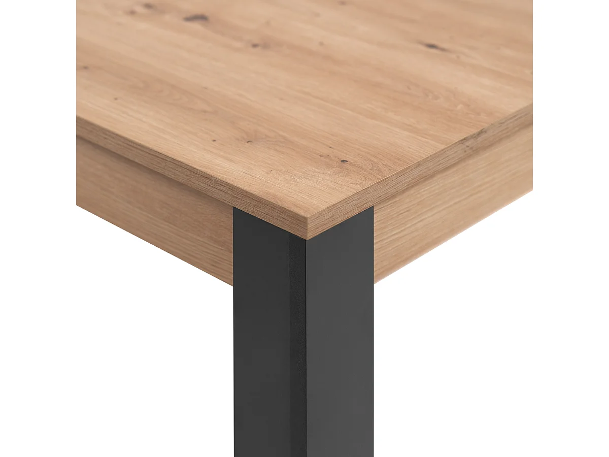 Table à manger extensible de 100 à 150 cm décor chêne artisan et noir - TOLOSA