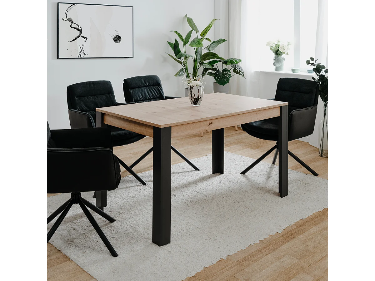 Table à manger extensible de 100 à 150 cm décor chêne artisan et noir - TOLOSA