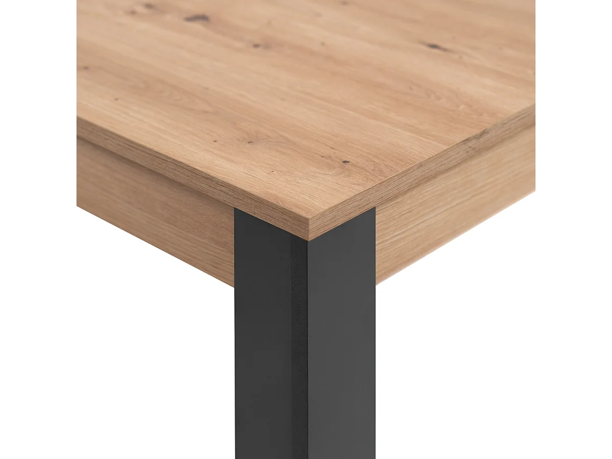 Table à manger extensible de 100 à 150 cm décor chêne artisan et noir - TOLOSA