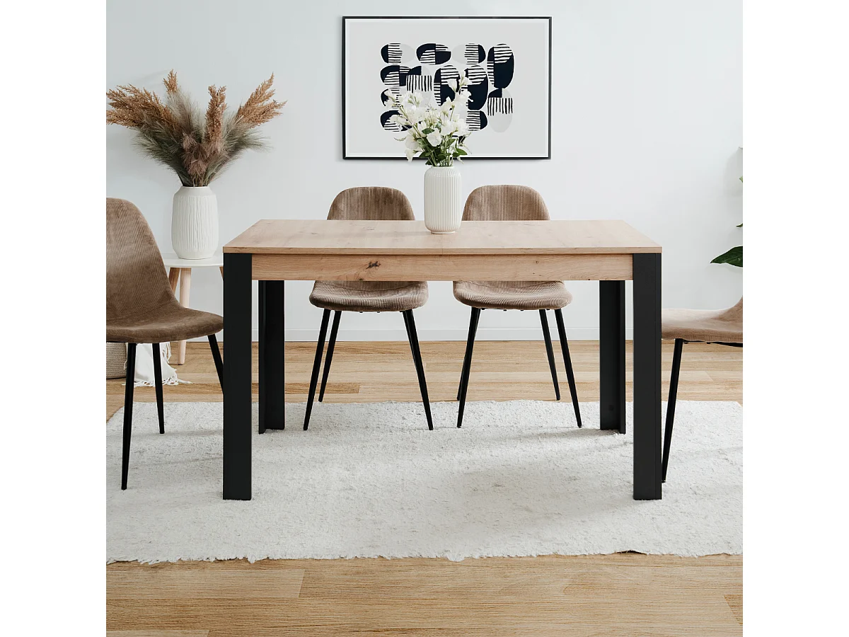 Table à manger extensible de 100 à 150 cm décor chêne artisan et noir - TOLOSA