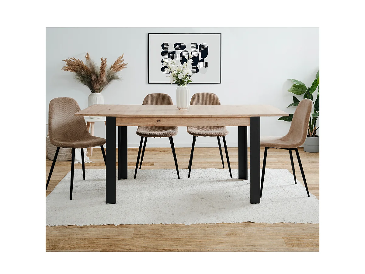 Table à manger extensible de 100 à 150 cm décor chêne artisan et noir - TOLOSA