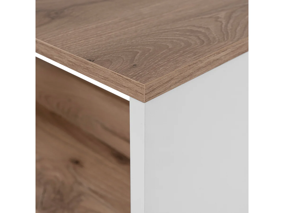 Table à manger 3 étagères de rangement décor chêne viking et blanc L92cm - TAMPA