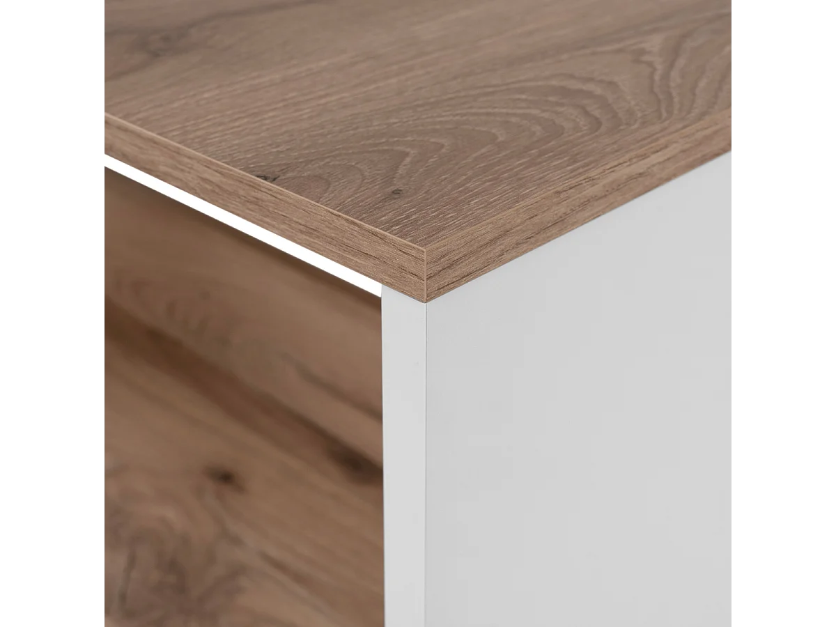 Eettafel met 3 opbergplanken, decor Viking-eik en wit, 92 cm – TAMPA