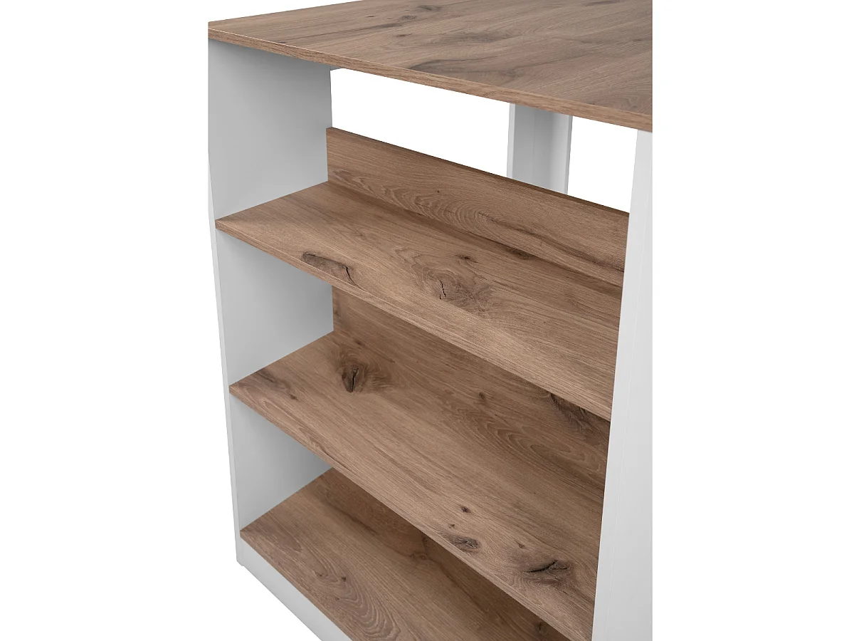 Table à manger 3 étagères de rangement décor chêne viking et blanc L92cm - TAMPA