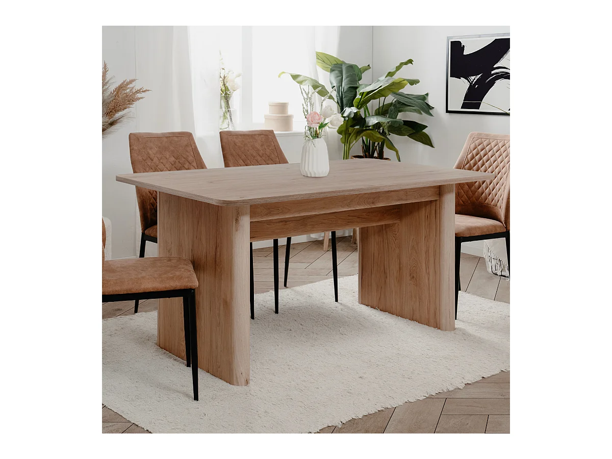 Table à manger extensible de 160 à 200 cm décor chêne et travertin - SAI