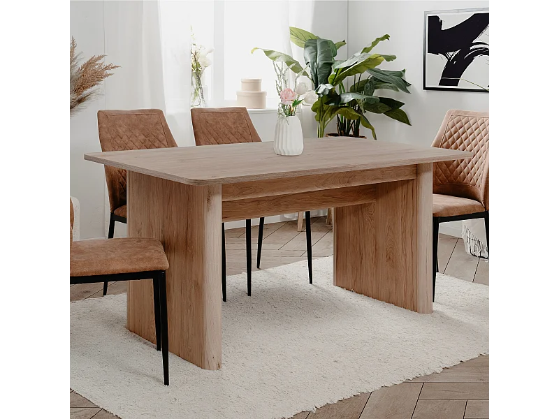 Table à manger extensible de 160 à 200 cm décor chêne et travertin - SAI
