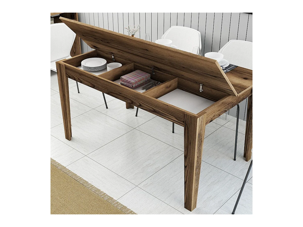 Eettafel met opbergruimte decor notenhout L145 cm - MILAN