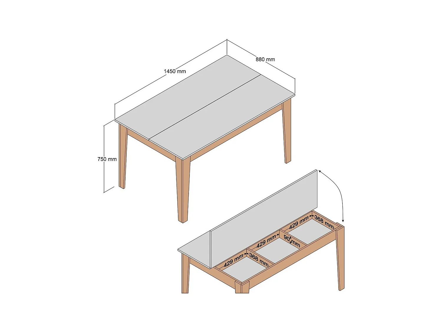 Eettafel met opbergruimte decor notenhout L145 cm - MILAN