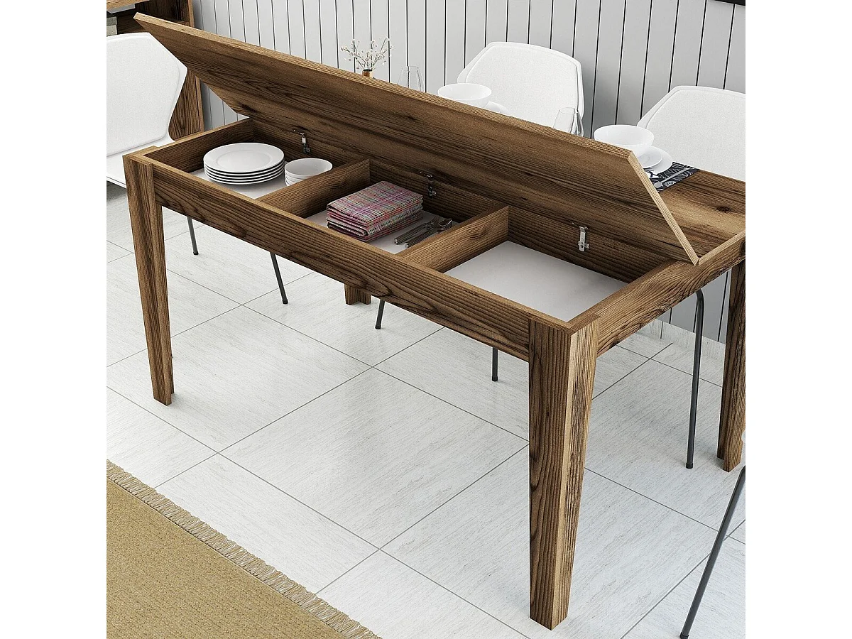 Table à manger avec rangements décor noyer L145 cm - MILAN