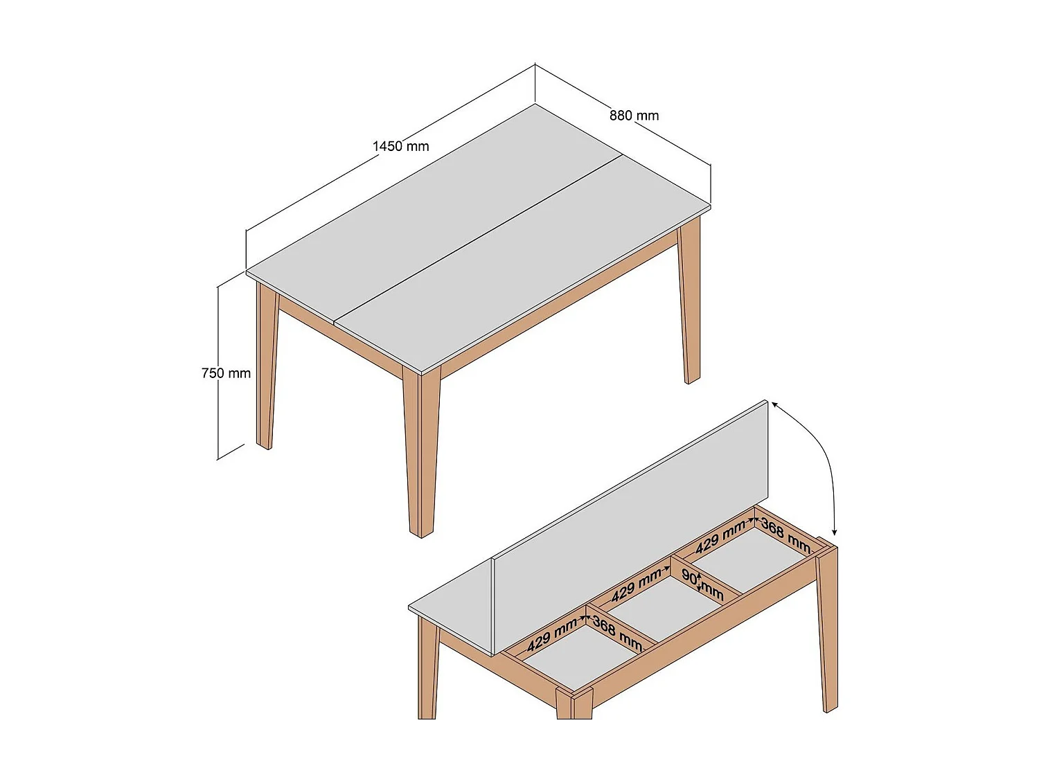 Table à manger avec rangements décor noyer L145 cm - MILAN