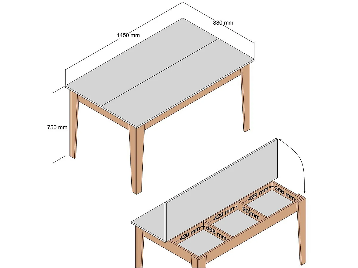 Tavolo da pranzo con ripostigli decorazione noce L145 cm - MILANO