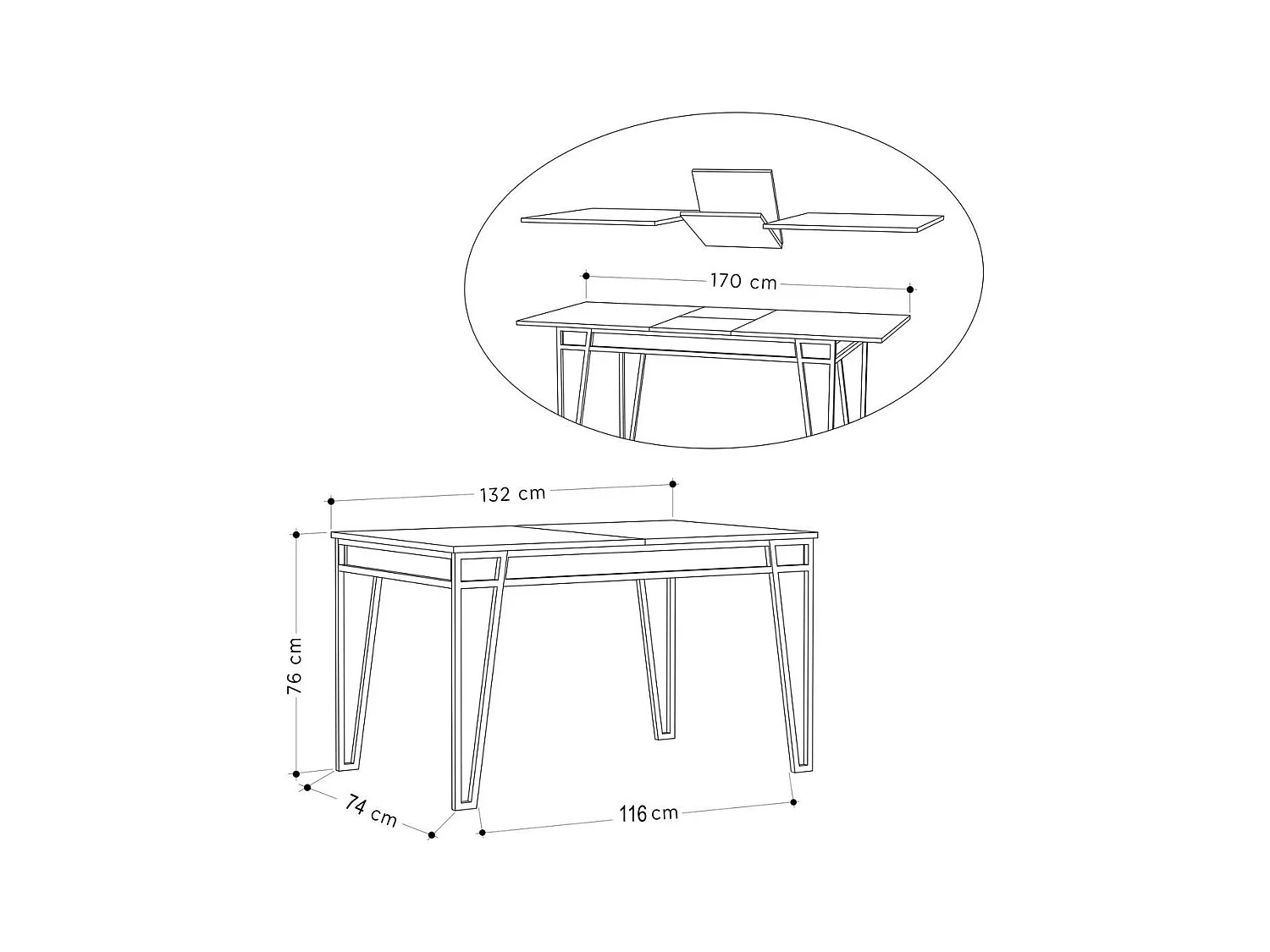 Table à manger extensible de 132 à 170 cm gris anthracite - PAL