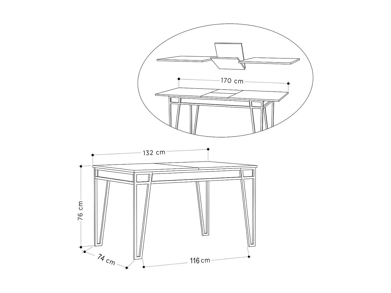 Table à manger extensible de 132 à 170 cm gris anthracite - PAL