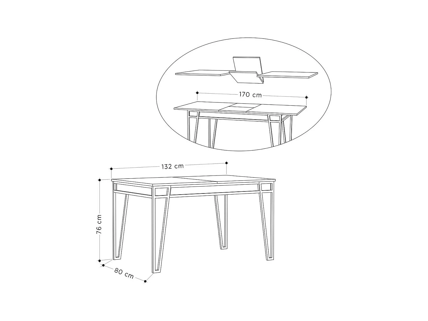 Table à manger extensible de 132 à 170 cm gris anthracite - PAL