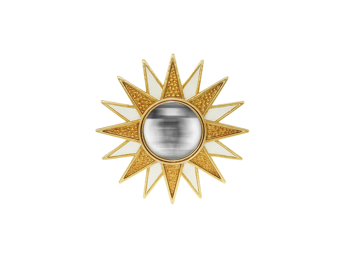 Miroir soleil convexe blanc et doré 28cm
